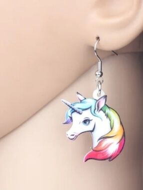 Rainbow Unicorn Dangle Earrings - Colorful Unicorn Charm